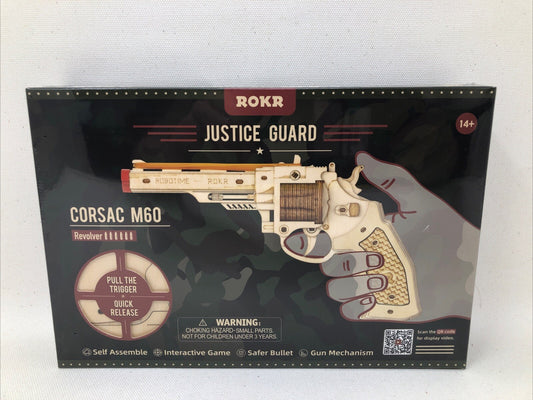 ROKR Justice Guard Corsac M60 Revolver Self Assemble Wood Gun Rubberband Model