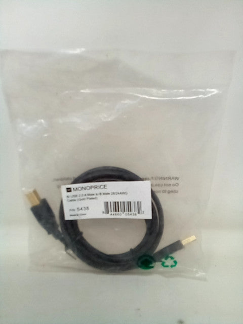 Monoprice USB Type-a to USB Type-B 2.0 Cable - 28/24AWG, Gold Plated, Black, 6ft