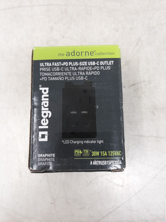 Legrand Adorne 15A Tamper-Resistant Plus-Size Outlet (Graphite Finish)