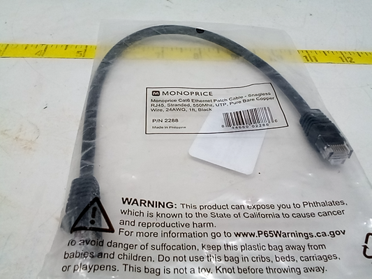 Monoprice Cat6 Ethernet Patch Cable - 1 Feet - Black | Network Internet Cord - R