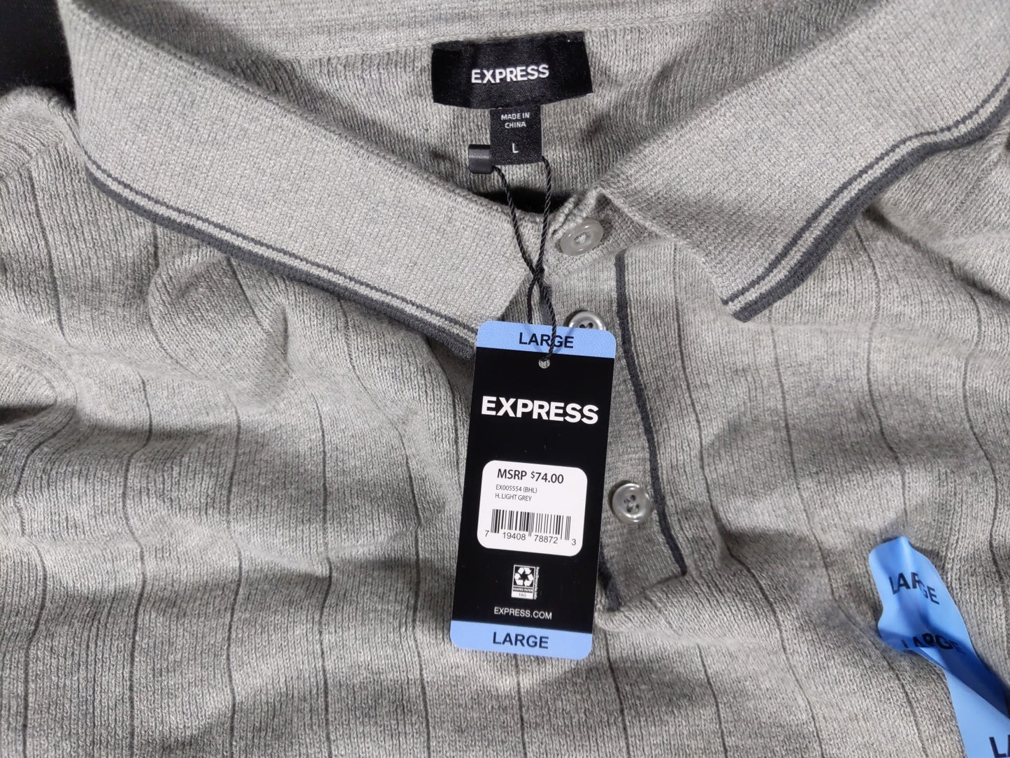 Mens Express polo H.Light Gray. Size L. 100% Cotton.