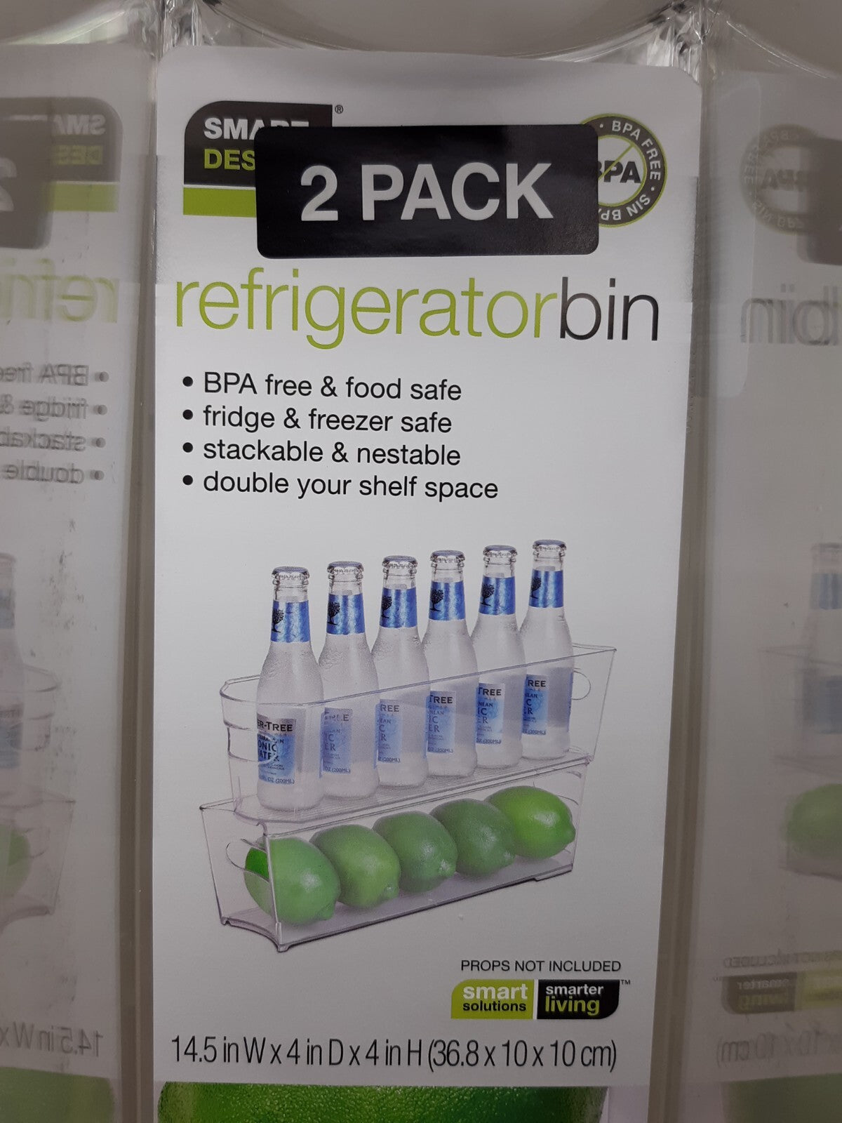 Set of 2 Smart Design Stackable Clear Refrigerator Storage Bin 5" x 5" x 16"
