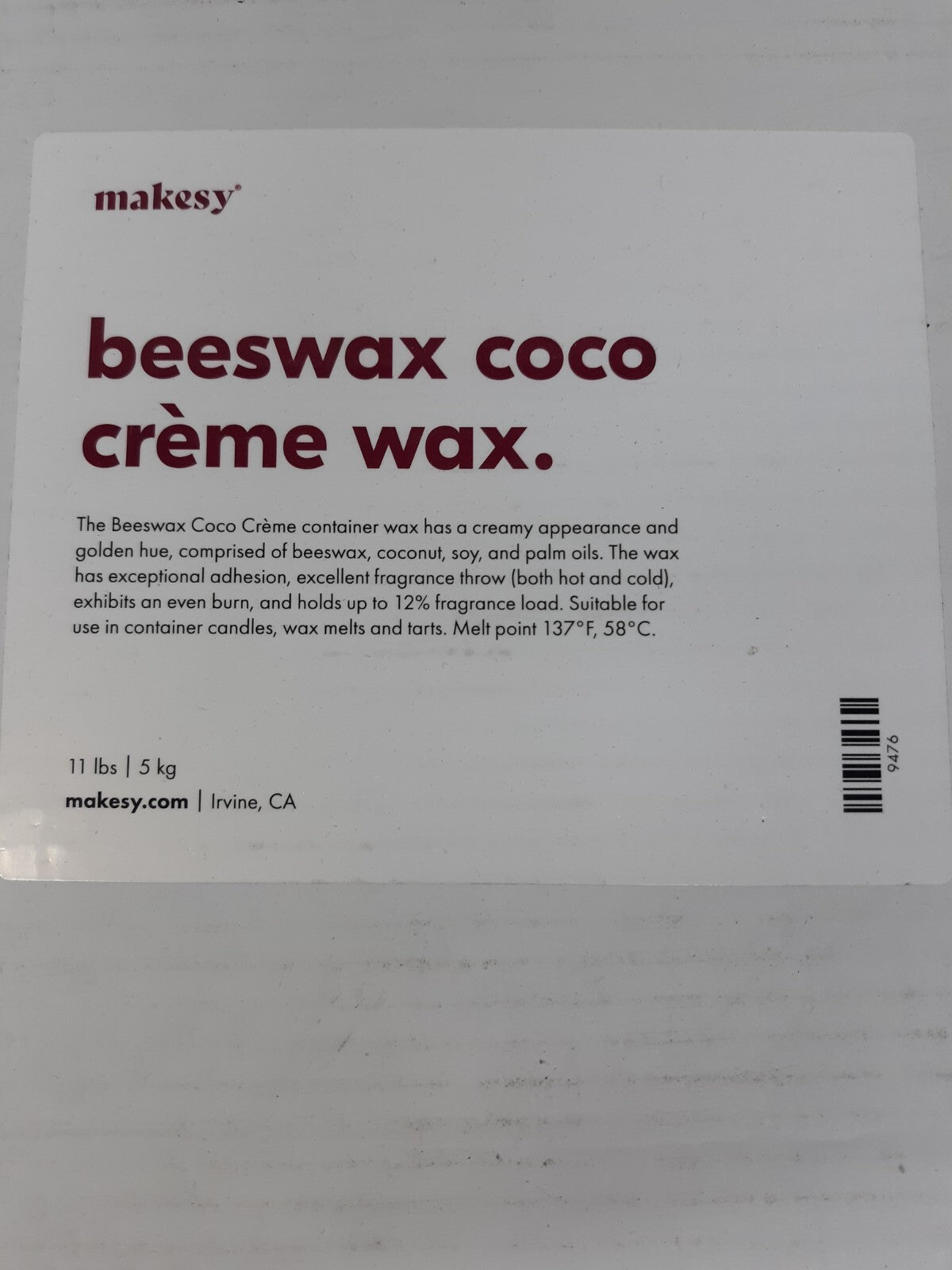 Makesy Beeswax Coco Crème Wax 11 lbs Candle Making Container Wax Blend