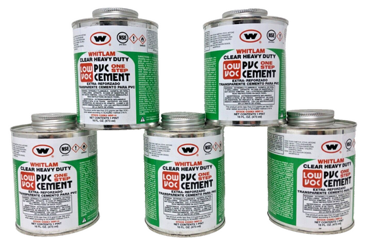Lot of 5 - Whitlam Low VOC Clear Heavy Duty One Step PVC Cement 16 oz.
