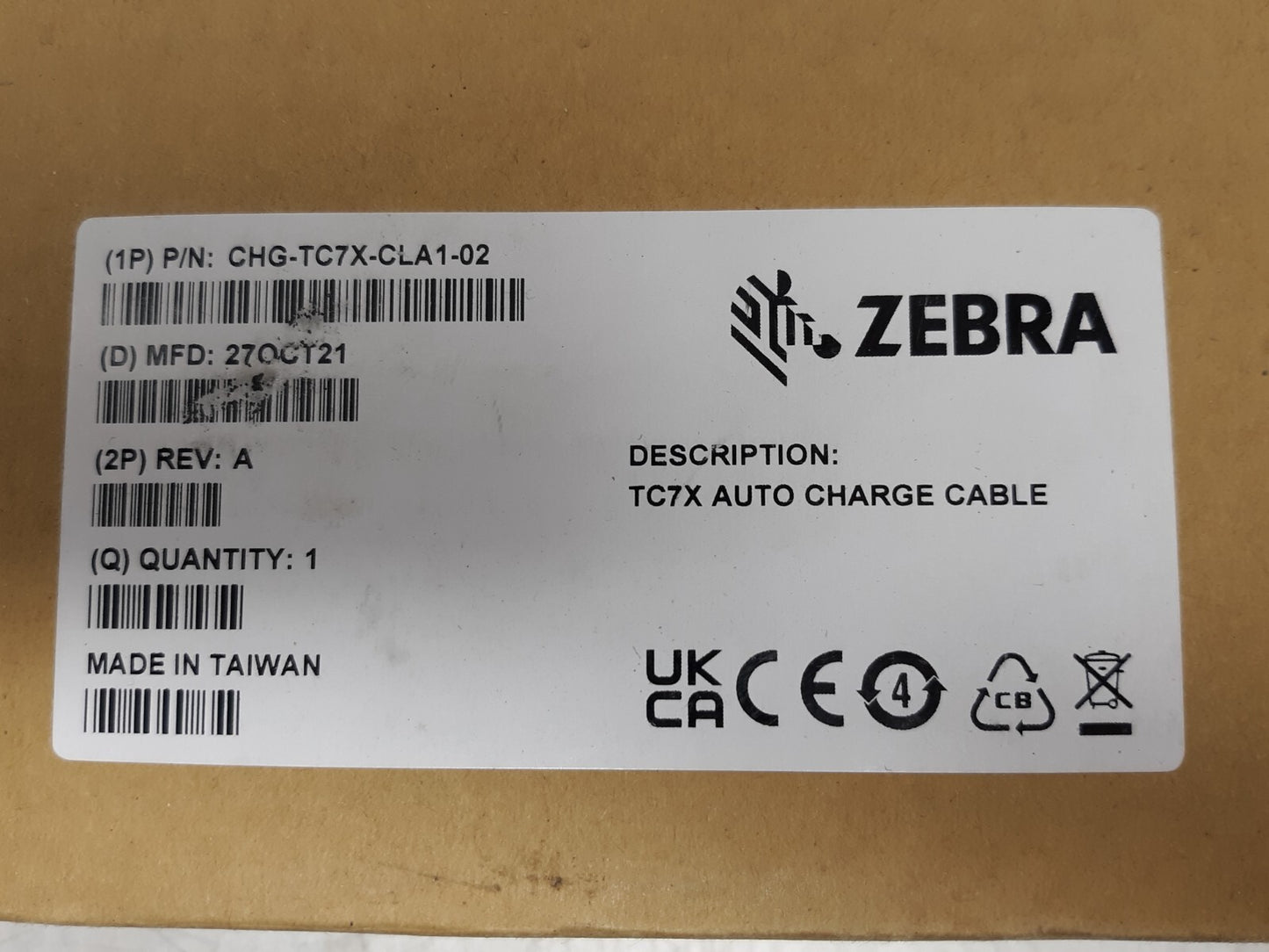 Zebra 4A 250VAC Auto Charge Cable For Zebra Handheld Scanner CHG-TC7X-CLA1-02