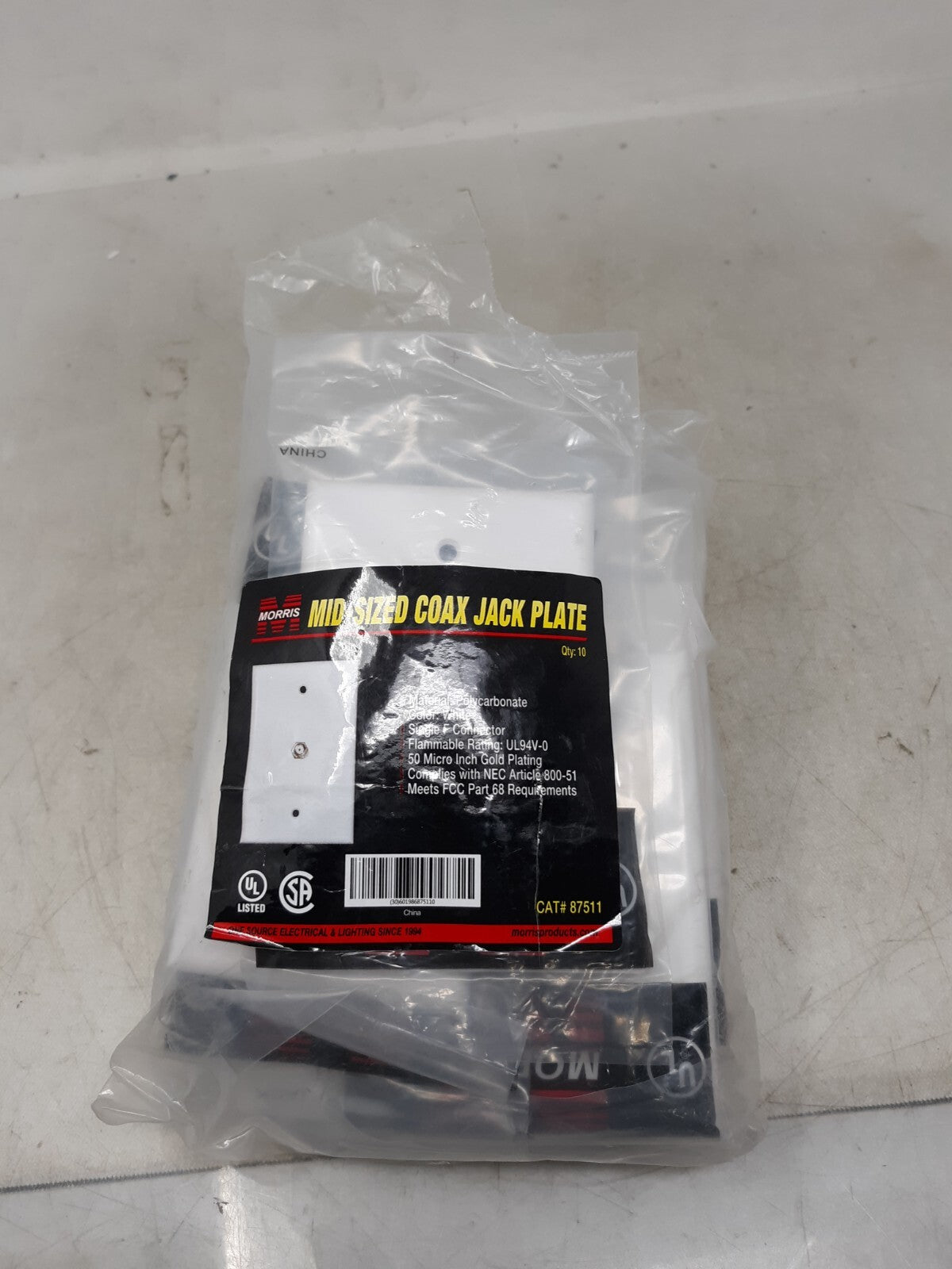 Lot of 10 Morris 87511 Midsize Single F Connector Wall Plate, White