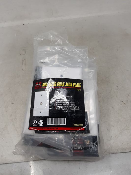 Lot of 10 Morris 87511 Midsize Single F Connector Wall Plate, White