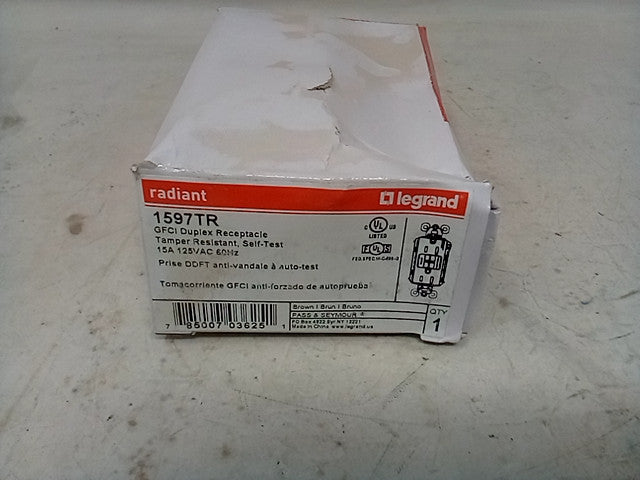 SELF-TEST GFCI RECEP TR 15A125V20A FD THRU, Legrand Radiant 1597TR 506TAF6 (4043