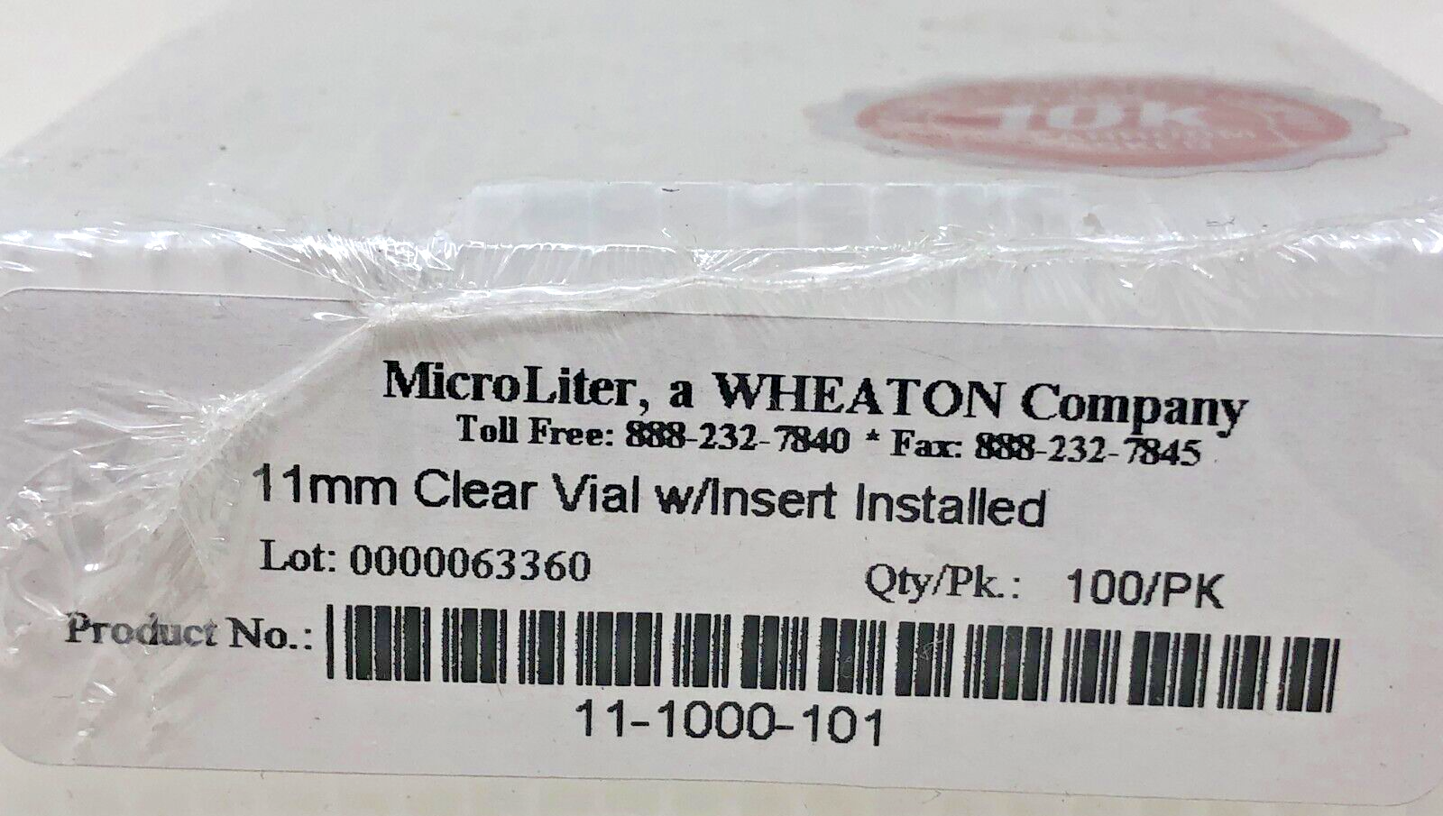Microliter Analytics 11-1000-101 11mm Crimp Top Clear Vial 12 x 32mm 100/Qty