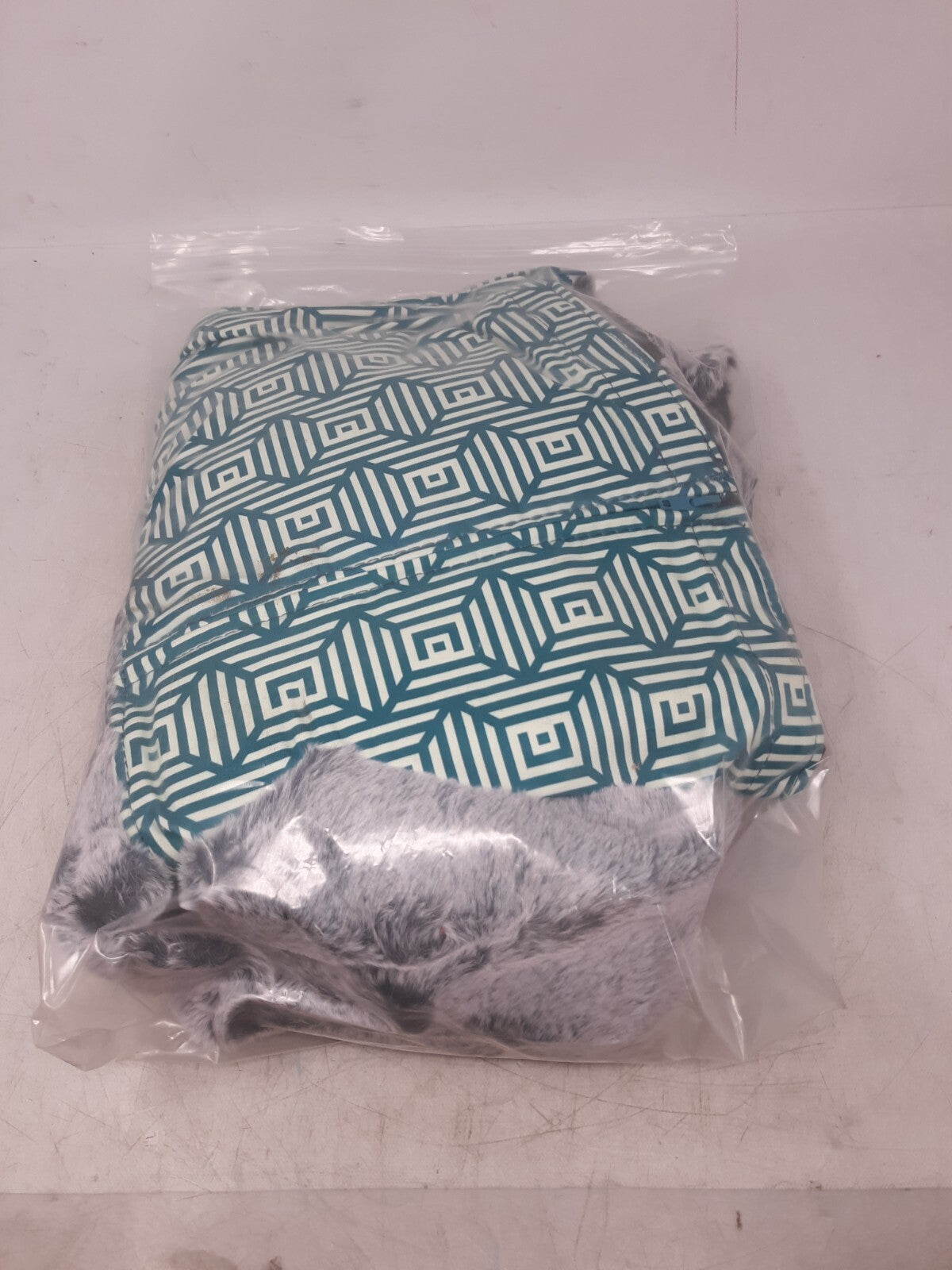 Lovesac Phur Standard Sactional Cover Set Gray Fur & Teal Geometric 1 Piece