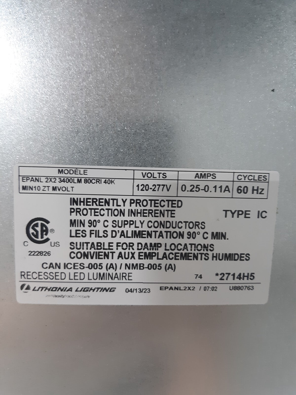 Lithonia EPANL 2X2 3400LM 80CRI 40K MIN10 ZTMVOLT LED Flat Panel