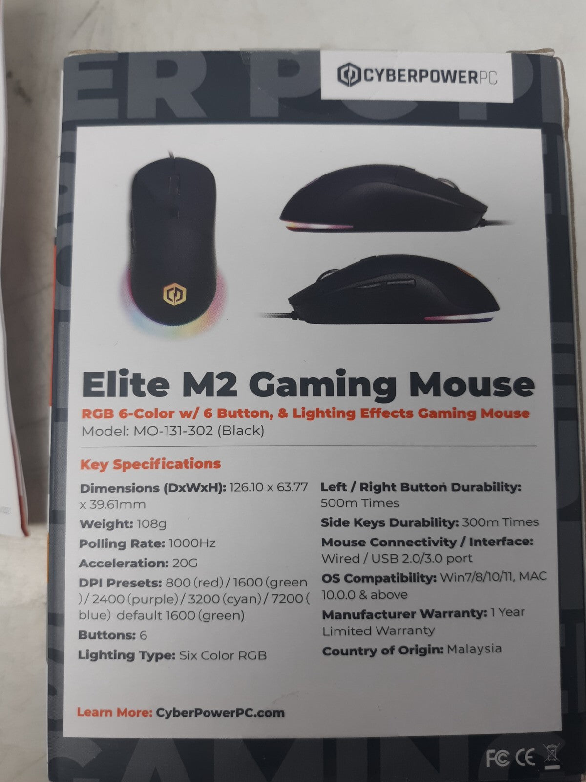 CyberPowerPC Elite M2 RGB Gaming Mouse & WiFi Antenna Kit