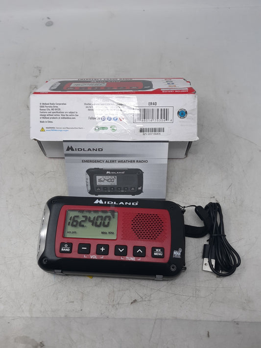Midland ER40 Emergency Weather Alert Crank Radio AM/FM NOAA USB Charger Red