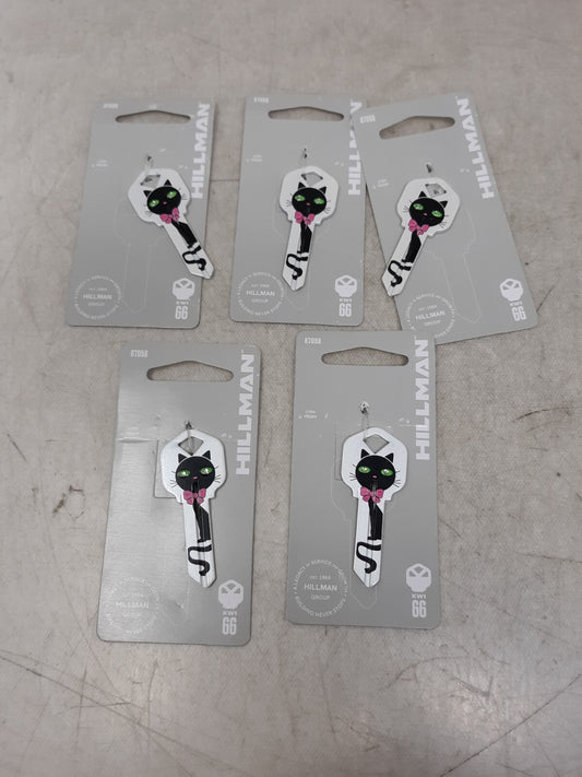 Lot of 5 Hillman #66 Key Blanks Diva Fashion House Keys Black Cat Design