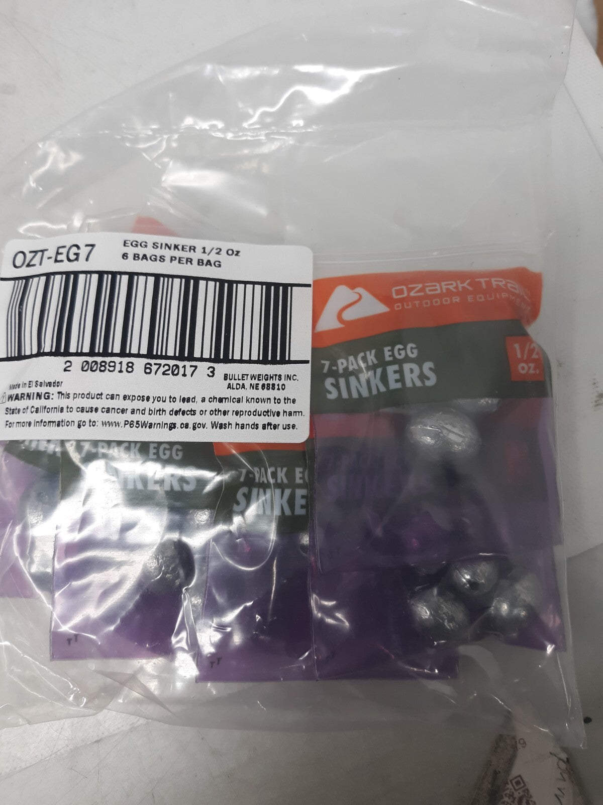 Ozark Trail Egg Sinkers 1/2 oz – Lot of 24 Packs (168 Total Weights) OZT-EG7