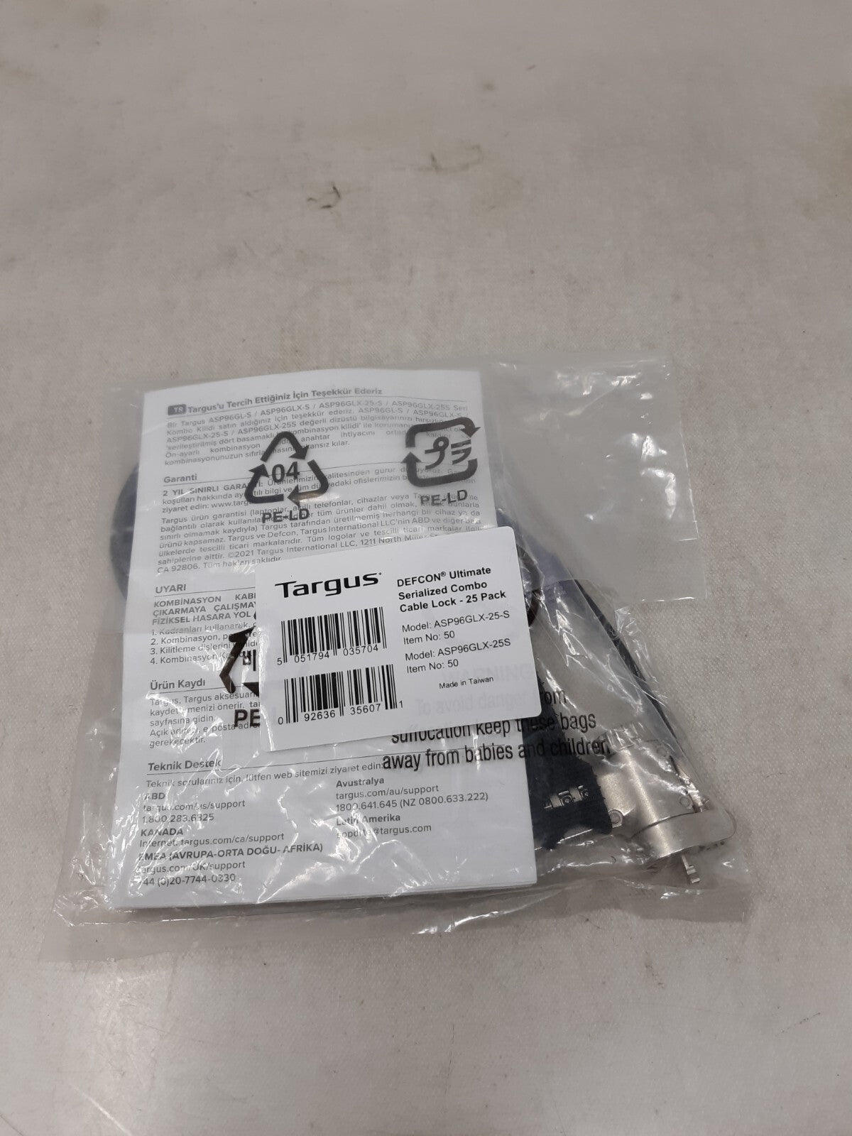 Targus DEFCON Ultimate Universal Serialized Combination Lock (ASP96GLX-S)
