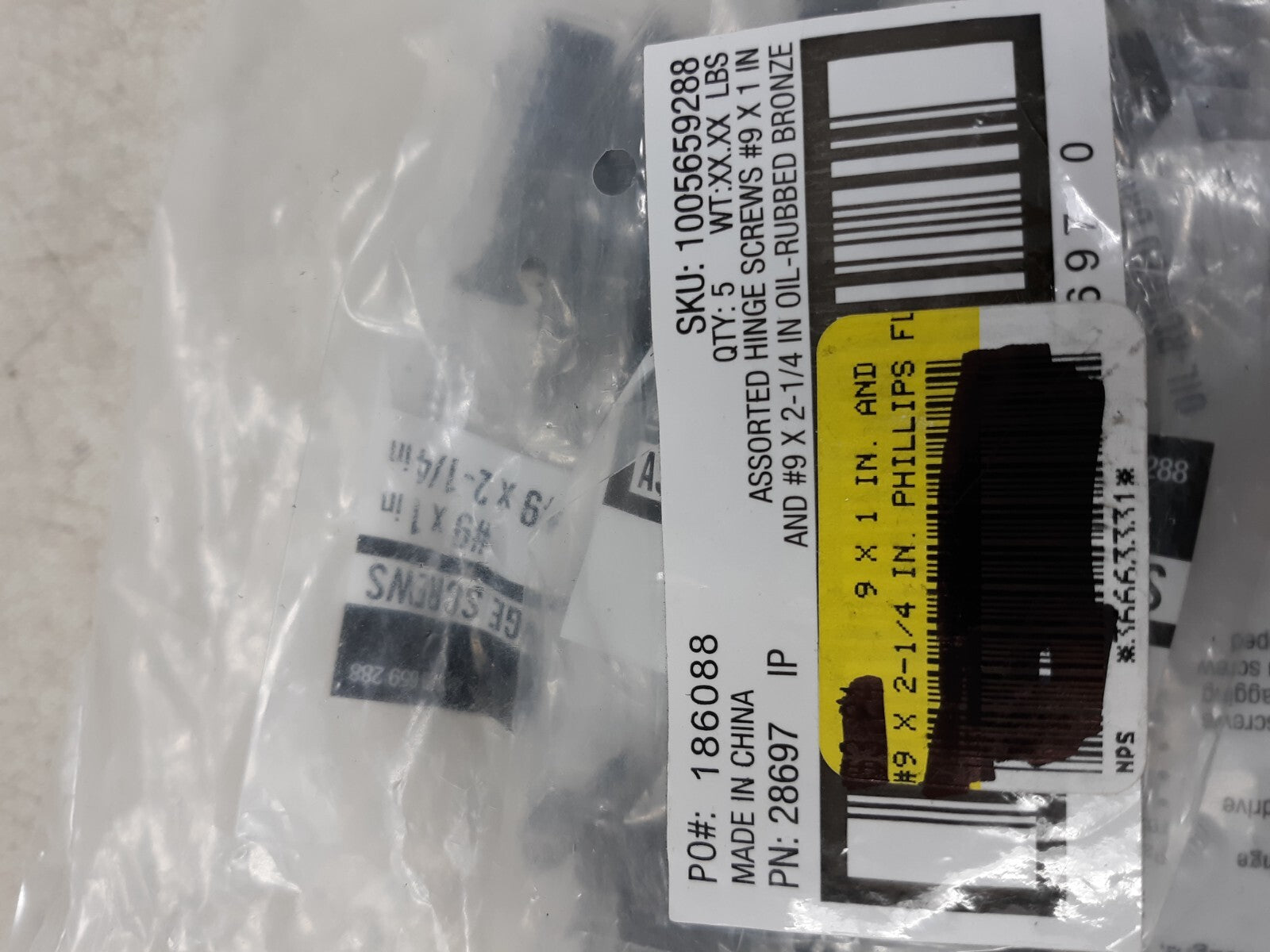 Lot of 5 #9 X 1 In. and #9 X 2-1/4 In. Phillips Flat-Head Bronze Hinge screws