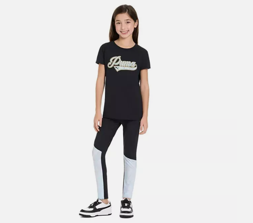 Puma Girls Active Set Size MEDIUM XL Black Leggings and T-Shirt