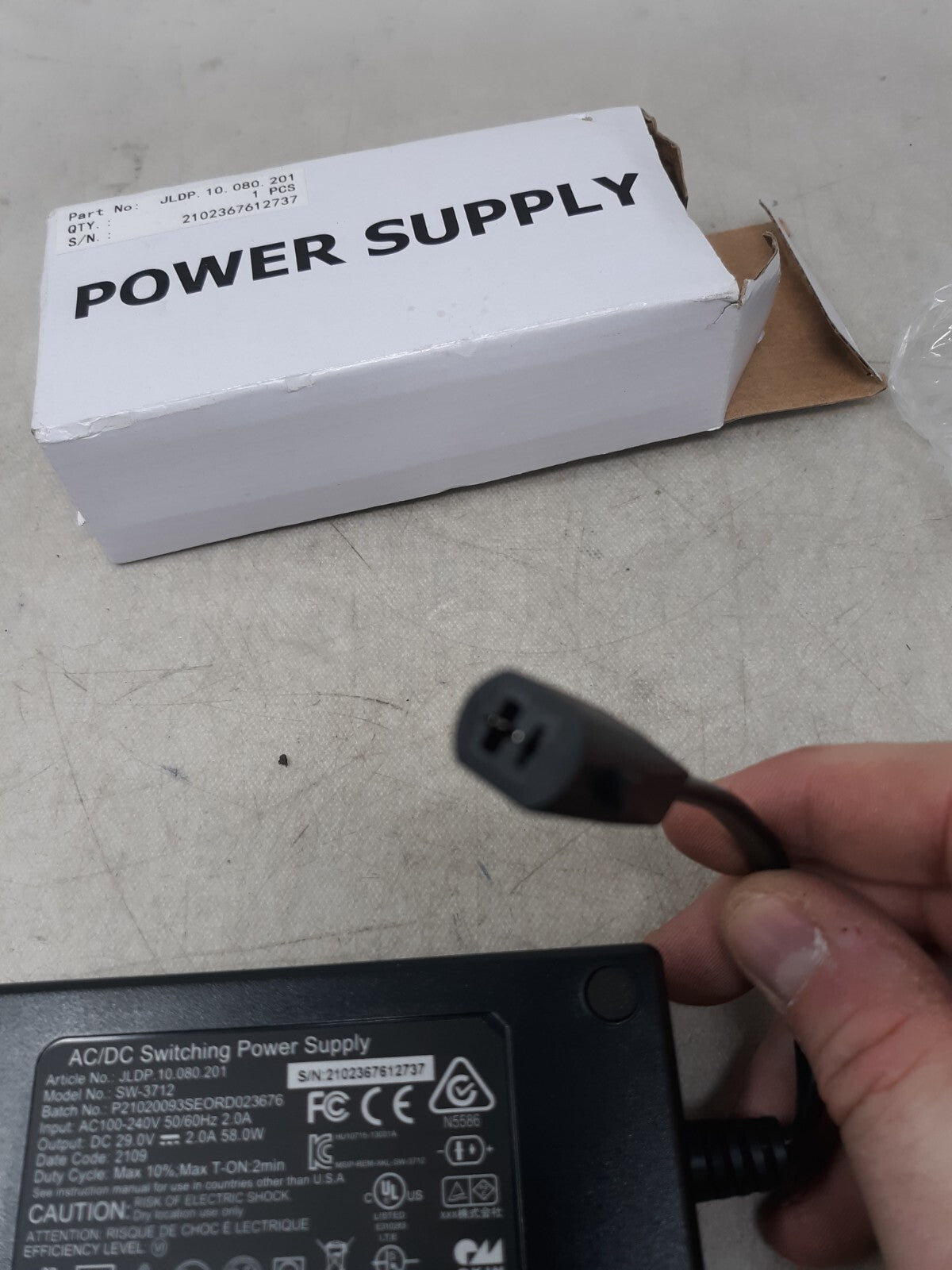 Okin Refined JLDP.10.080.201/SW-3712 29V 2A Power Supply No Power Cord