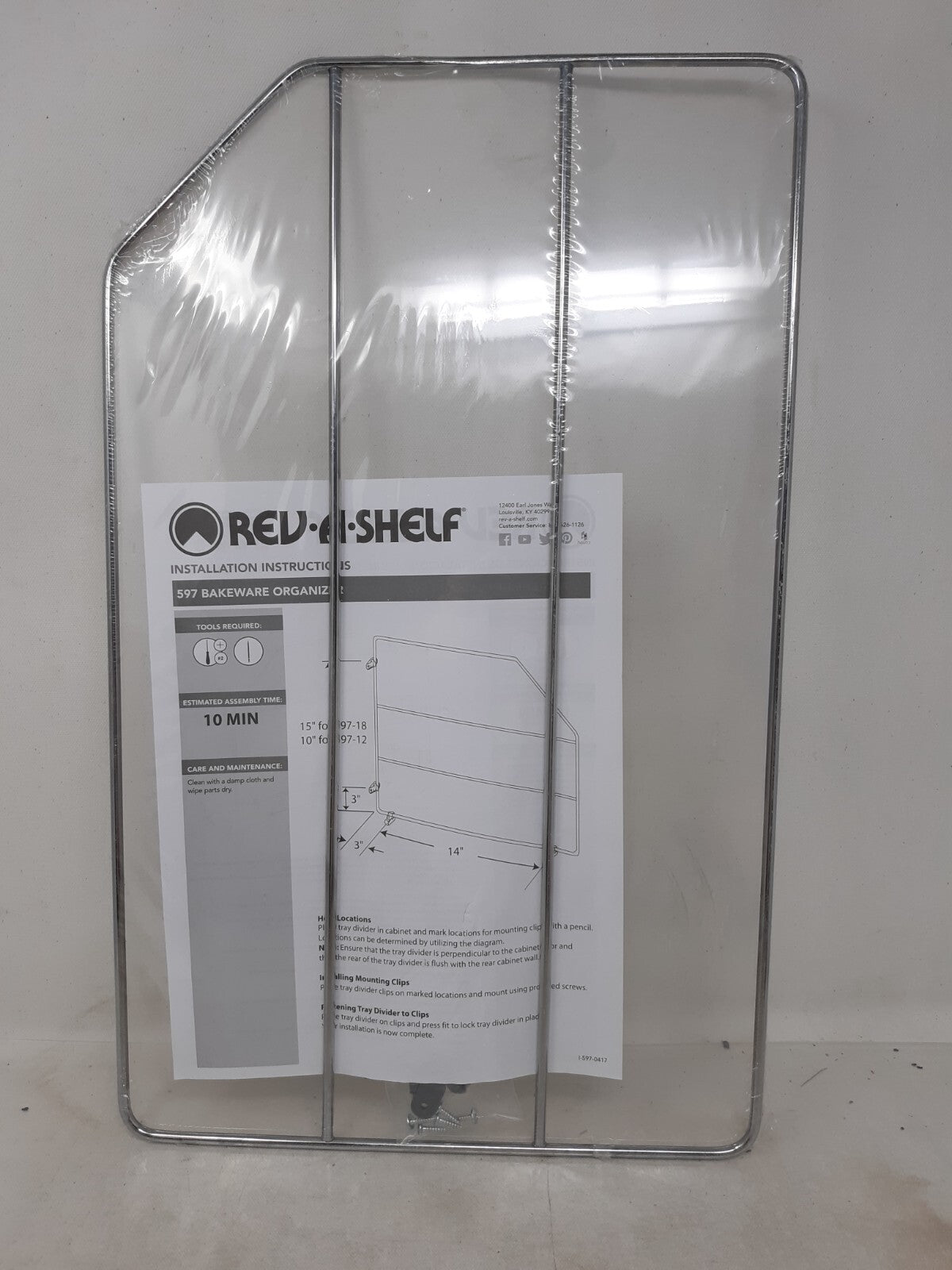 Rev-A-Shelf 597 Series 12 Inch Tray Divider with Mounting Clips - Chrome