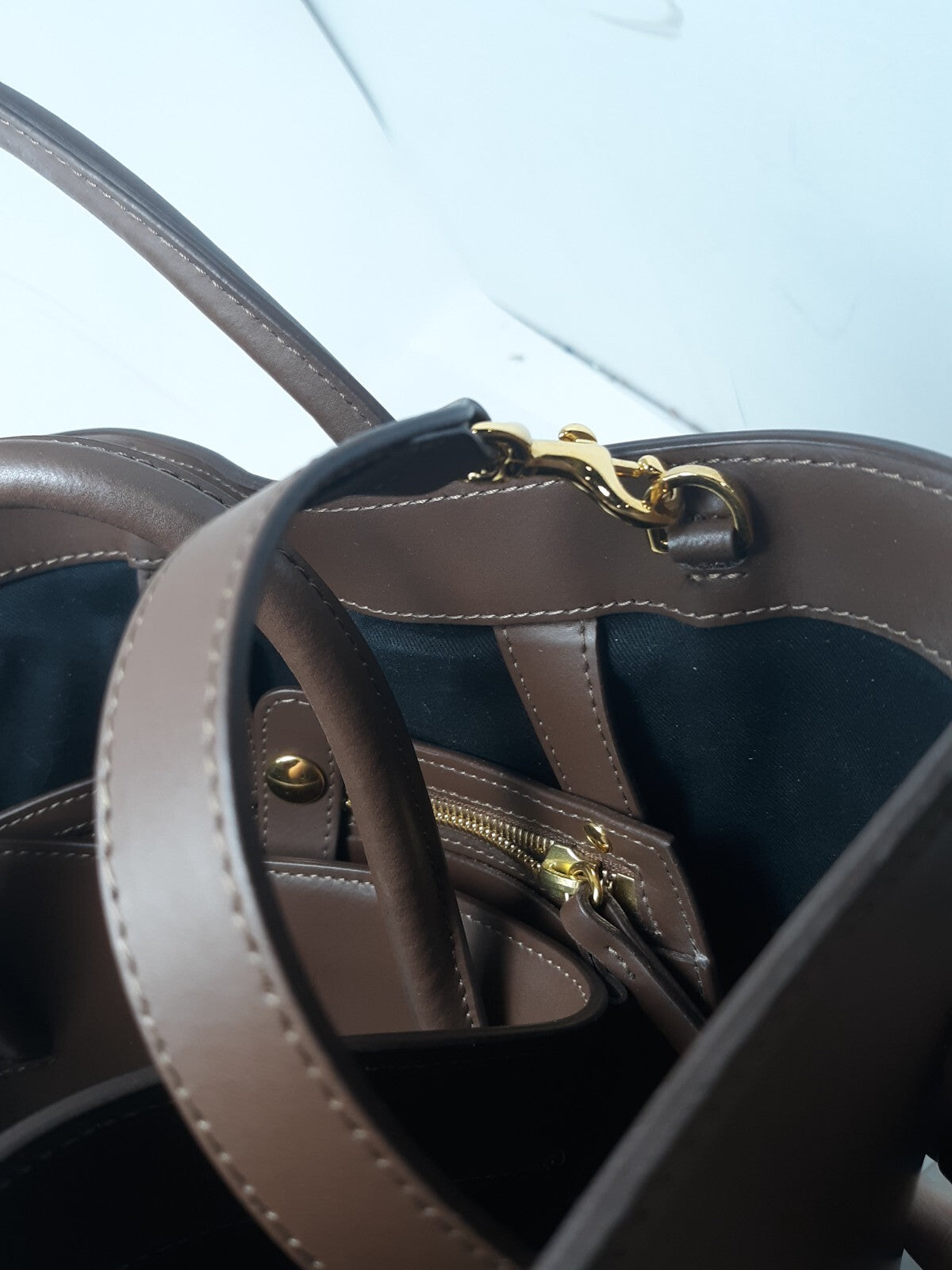 Little Liffner Brown Italian Leather Open Tote with Interior Zip Pouch