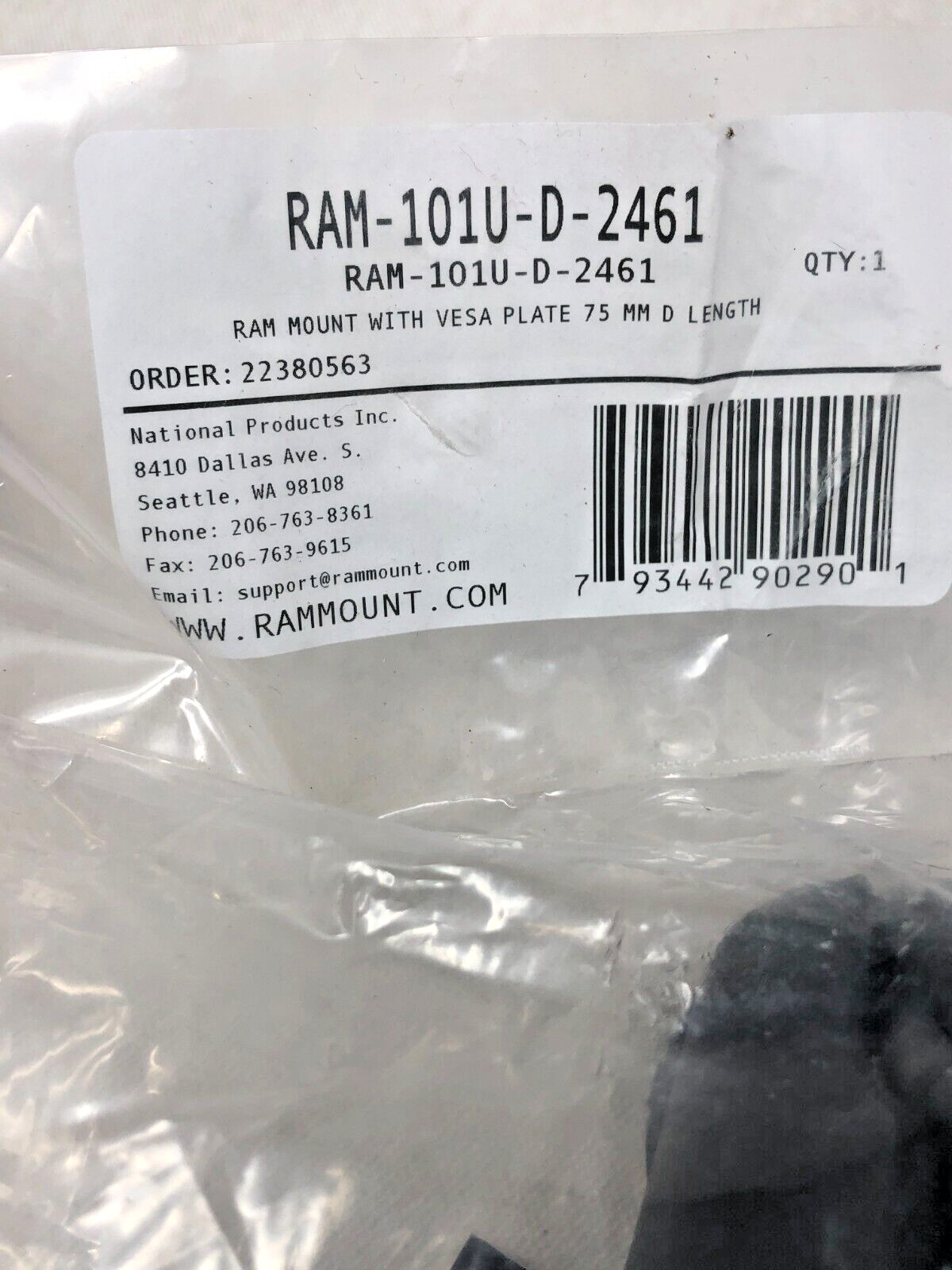 RAM Mount 1.5" C-Ball Square 75mm VESA Long Arm Drilldown Mount RAM-101U-D-2461