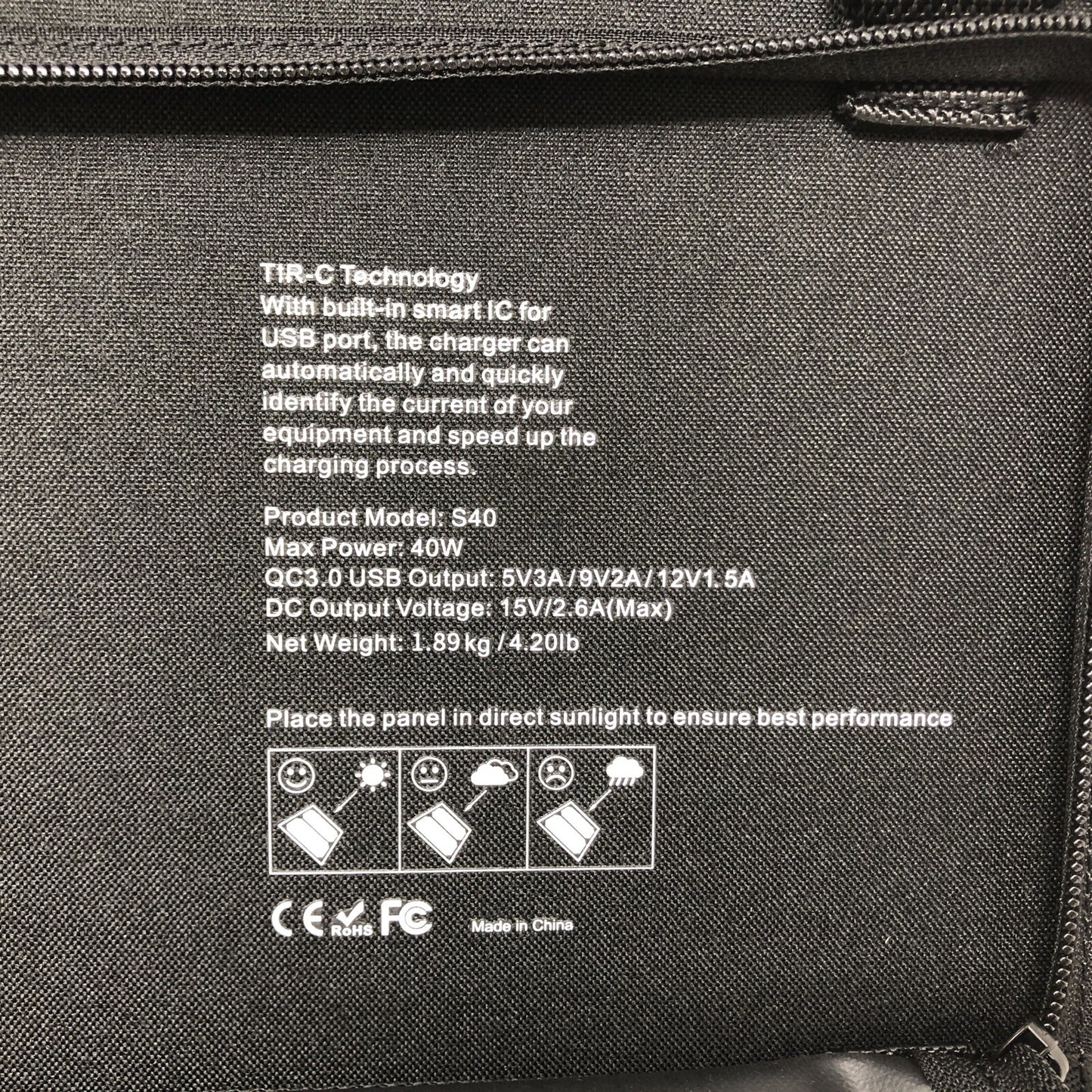 40W Foldable Portable Solar Panel with USB QC 3.0, 15V DC Output