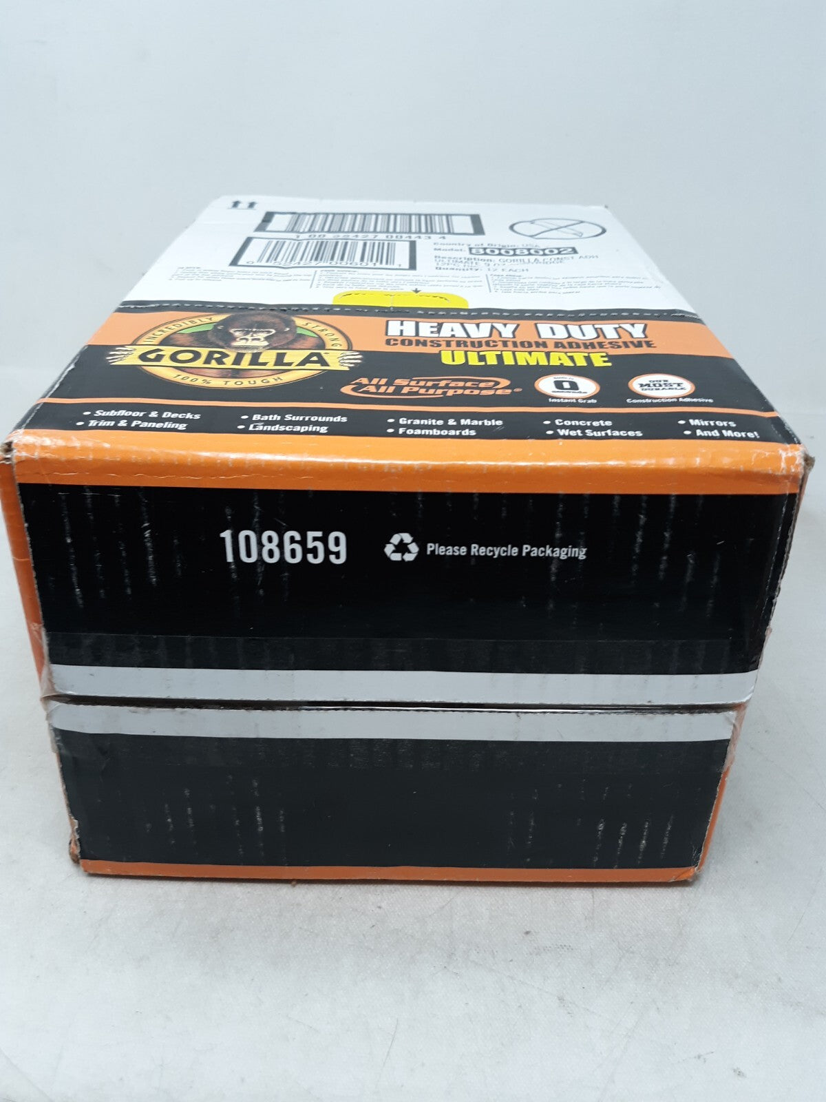 Gorilla Construction Adhesive 9 Oz Moisture Resistant Paintable White 12 Pack