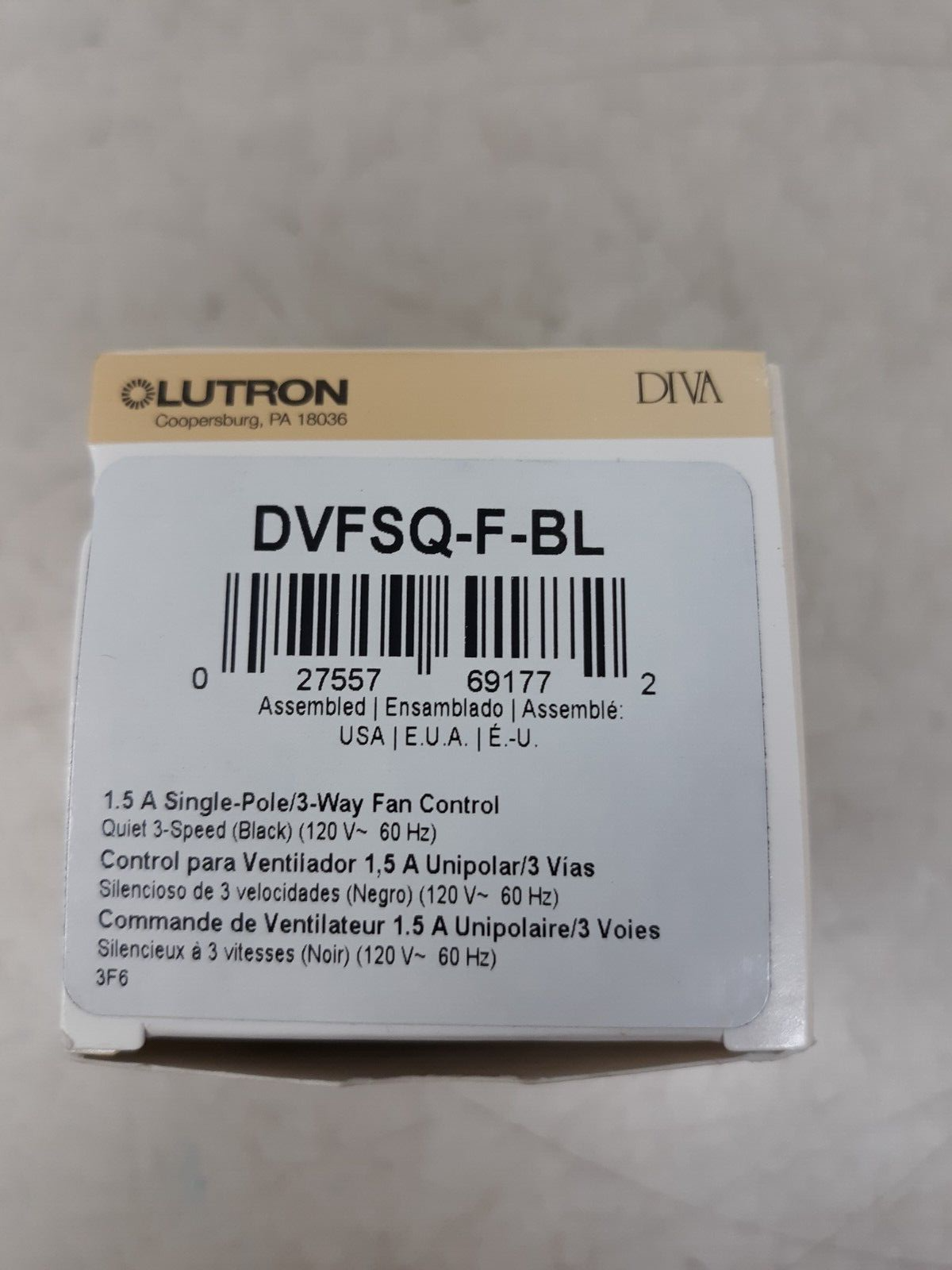 Lutron DVFSQ-F-BL 1.5 A Single Pole 3 way Fan Control  Color-Black