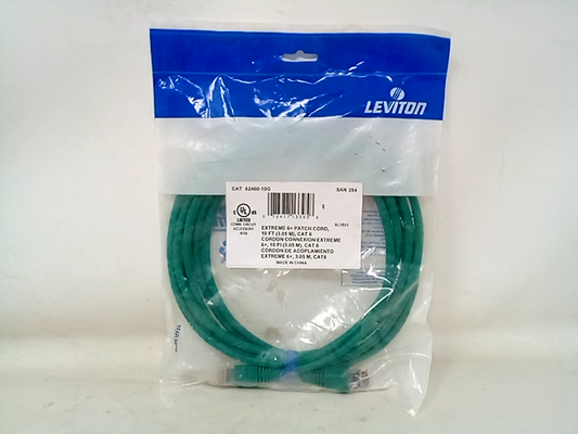 Leviton 62460-10G eXtreme 6+ Standard Patch Cord, CAT 6, 10-Foot Length, Green