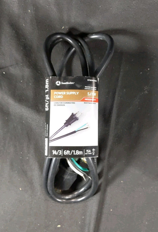 Southwire 14/3 Power Tool Replacement Cord - 6-Foot, Black 15 A 9716SW8808 SJTW