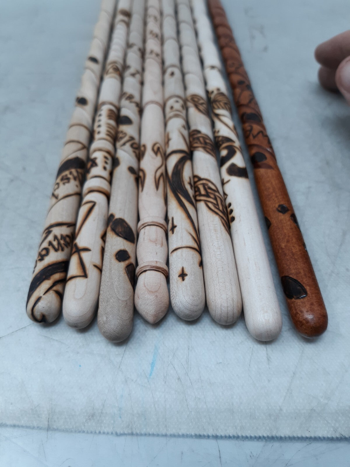 Lot of 8 Hand-Turned Wooden Wizard Wands