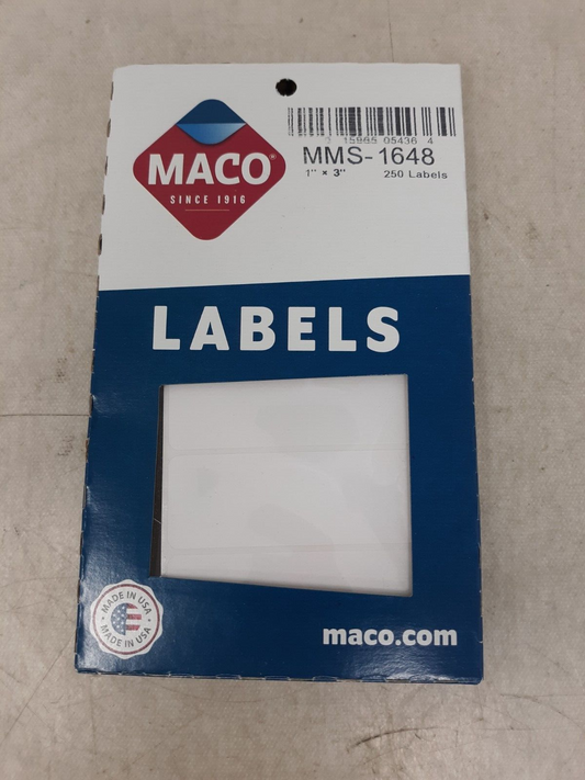 Maco MS-1648 1 x 3" Labels, White Removable, Pack of 250