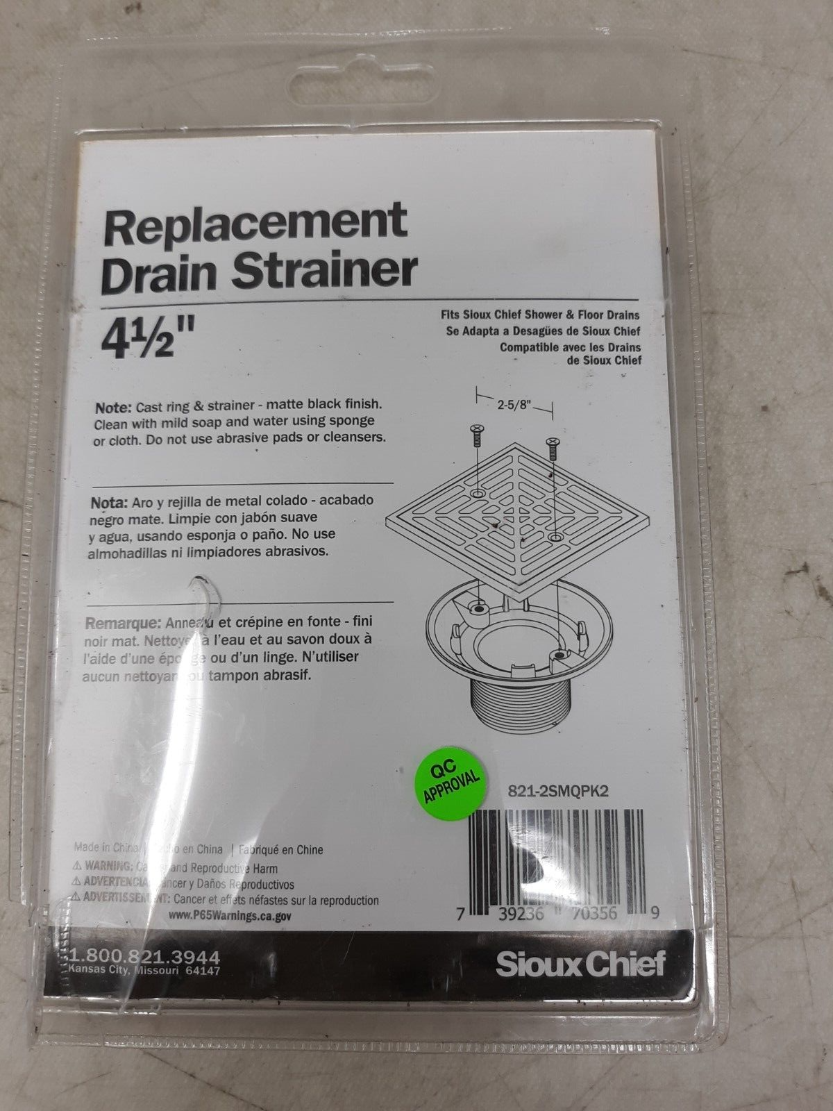 Sioux Chief 821-2SMQPK2 4-1/2 Square Cast Ring Strainer Matte Black Finish