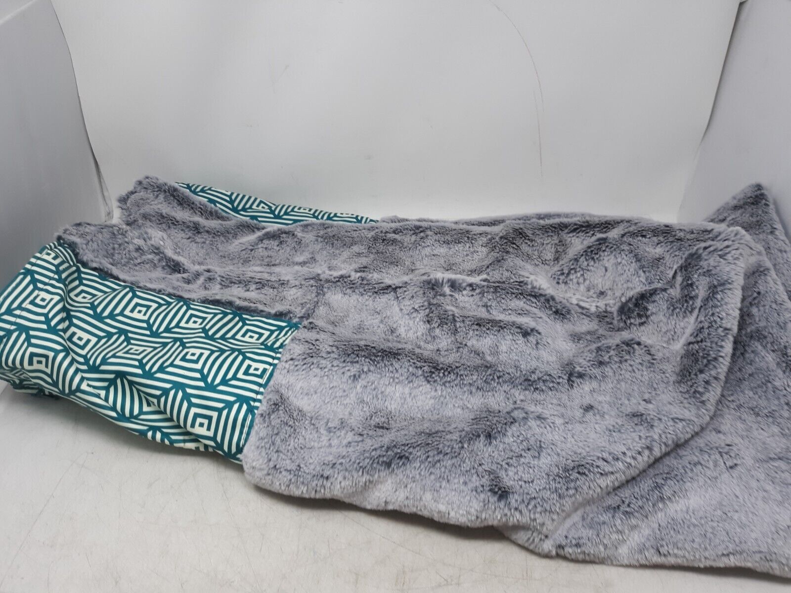 Lovesac Phur Standard Sactional Cover Set Gray Fur & Teal Geometric 1 Piece