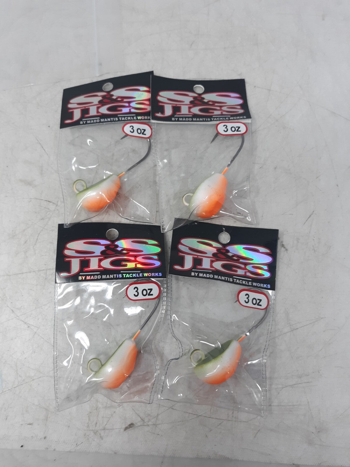 S&S Jigs 3oz White Chin Greenie Jig Head WCJ085-510 Lot of 4 Madd Mantis