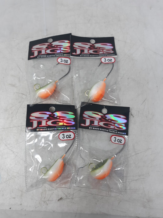 S&S Jigs 3oz White Chin Greenie Jig Head WCJ085-510 Lot of 4 Madd Mantis