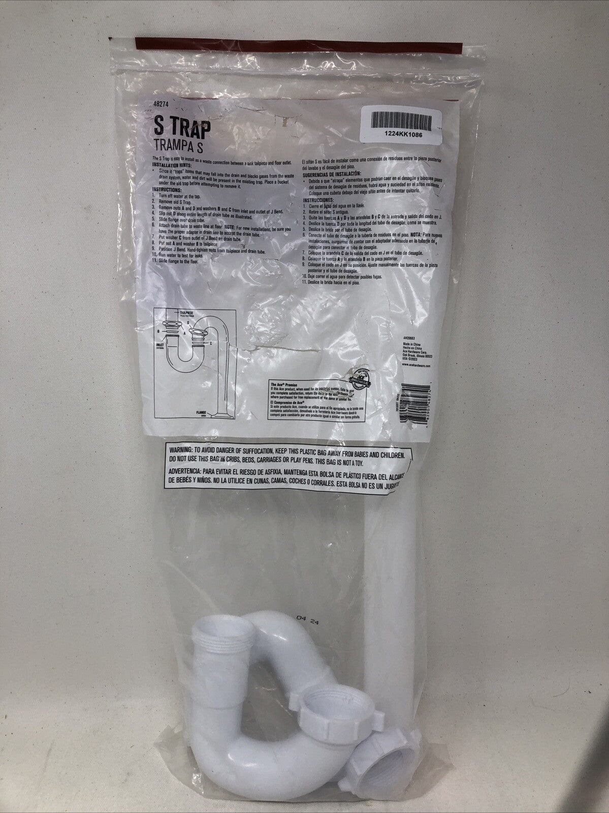 Ace 1-1/2 in. x 1-1/2 in. Dia. Slip Plastic S-Trap Plumbing Drain Kit AH20663