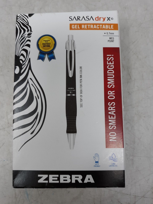 Box of 12 Zebra Sarasa Dry X10 Retractable Gel Pen, Medium Point, 0.7mm