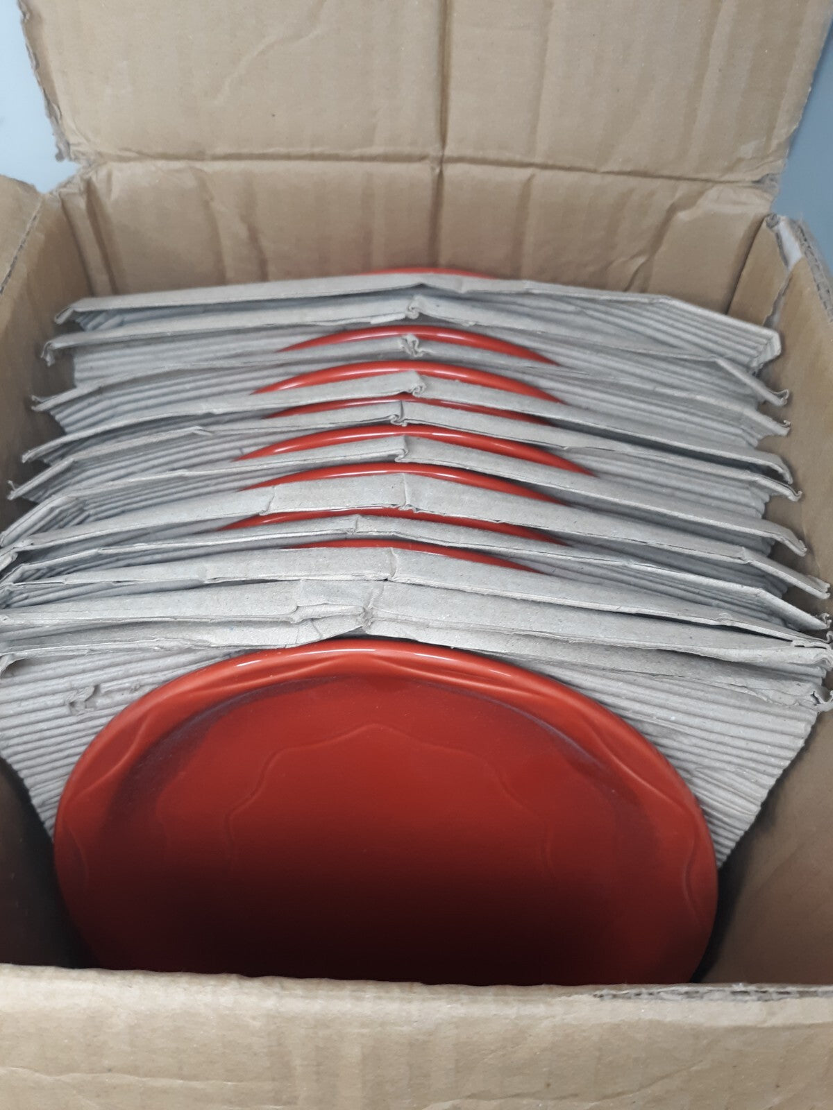 Libbey Cantina Cayenne Carved 10.25" Dinner Plates Set of 12 Red Stoneware 90303