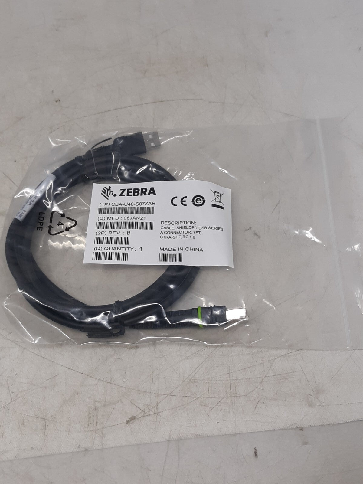 Zebra USB Shielded Cable USB Series 7' Straight CBA-U46-S07ZAR