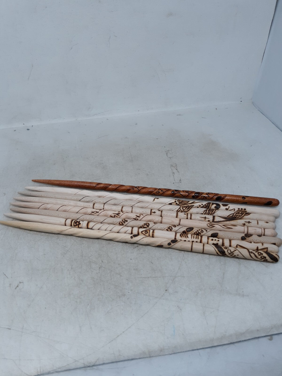 Lot of 8 Hand-Turned Wooden Wizard Wands