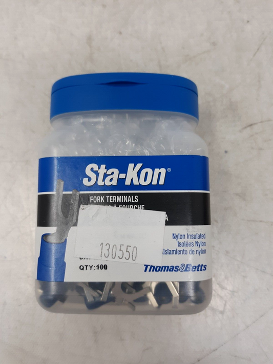 Sta-Kon Rb14-14F 18-14 Awg Nylon Fork Terminal 1/4" Stud Pk100