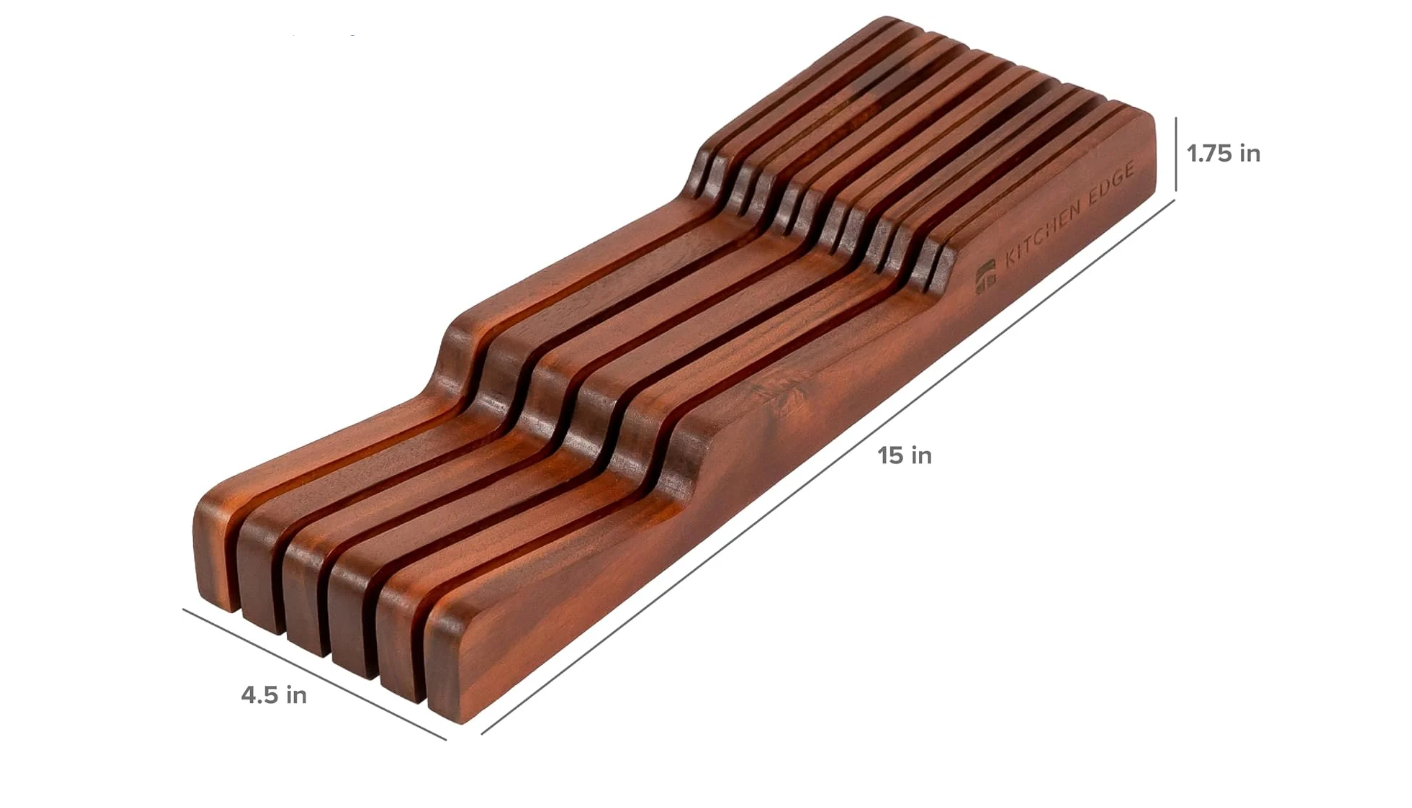Kitchen Edge Knife Block Holder Organizer - Acacia - Holds 11 knifes For Drawers