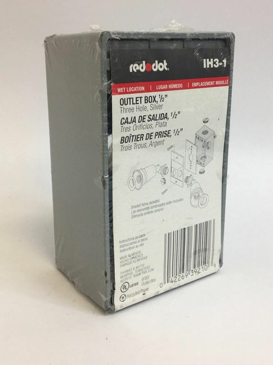 New Red Dot Outlet Box IH3-1 - 3 Hole 1/2" - Silver
