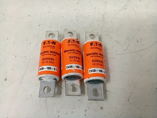 LOT OF 3 Cooper Bussmann EV20-100-S Fast Acting Electric Vehicle Fuse