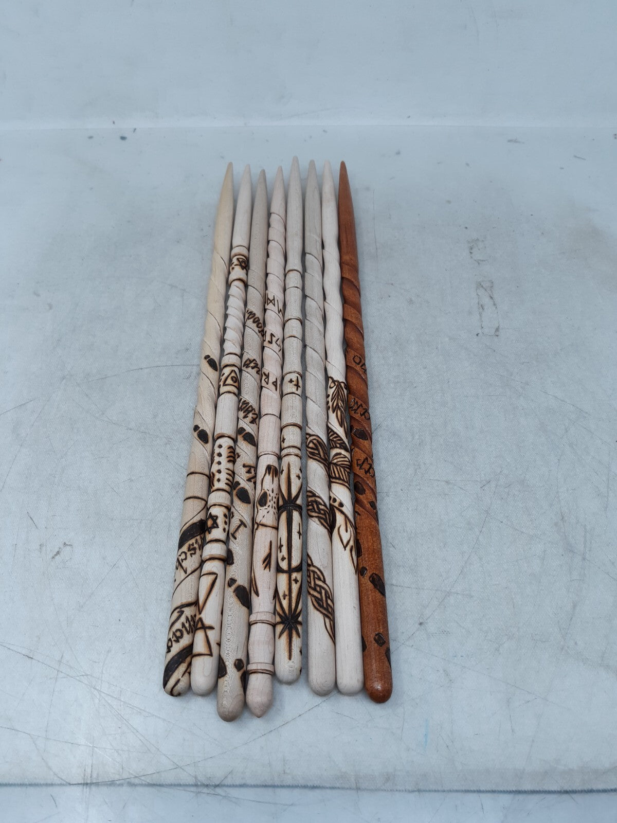 Lot of 8 Hand-Turned Wooden Wizard Wands