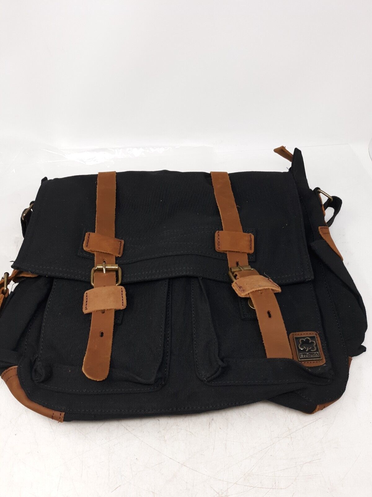 Sechunk Vintage Military-Style Canvas Messenger Bag - Black