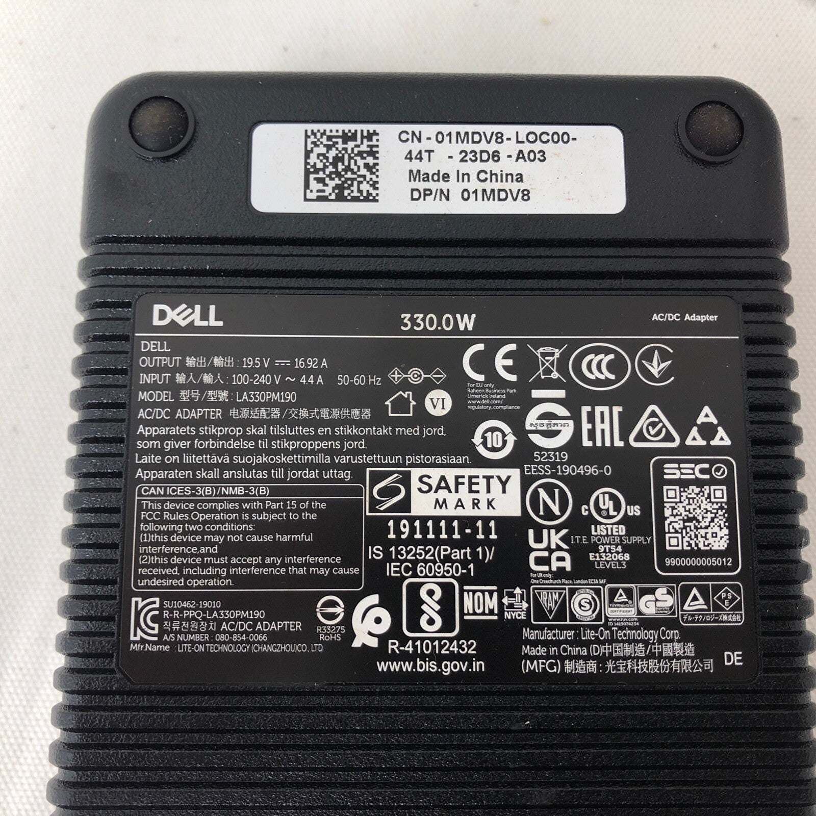 NEW Original Dell 19.5V 16.92A LA330PM190 01MDV8 Adapter Laptop 330.0W