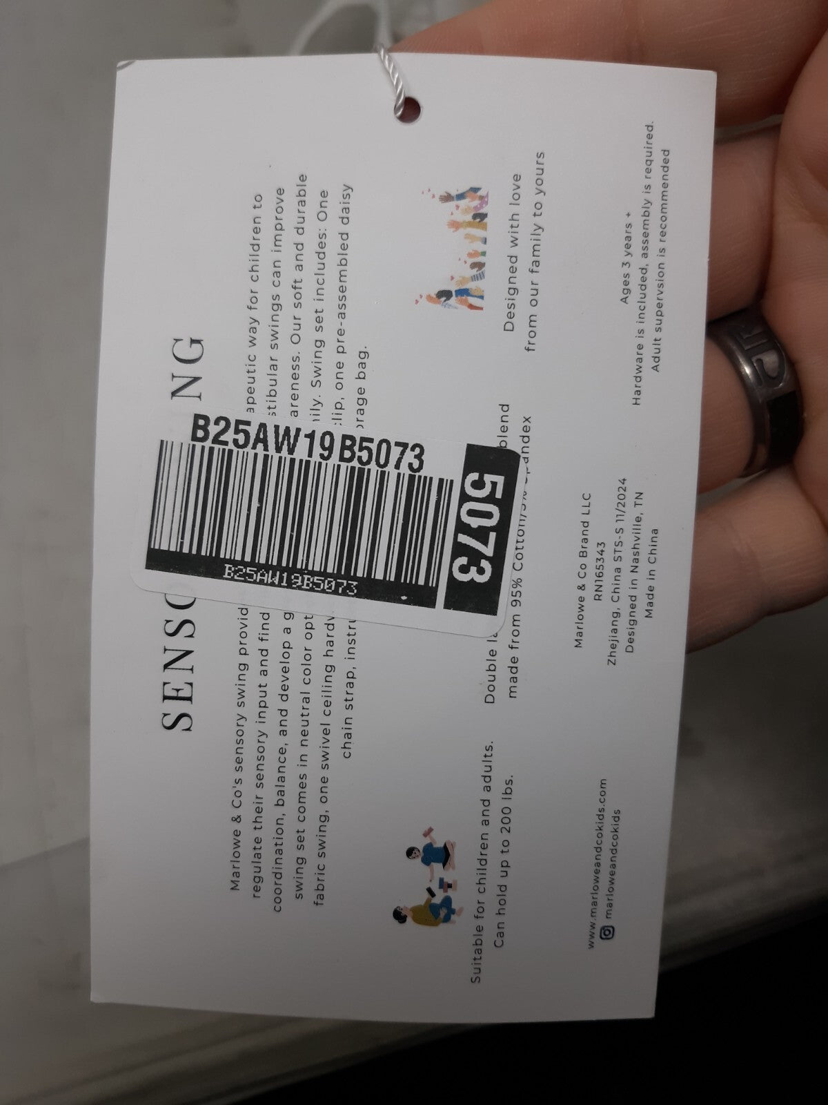 Marlowe & Co Sensory Swing Stone Gray w/ Hardware & Bag for Kids & Adults